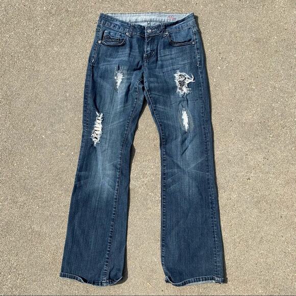 Cowgirl Tuff Co Diva distressed embellished jeans 28x33 - Picture 1 of 6